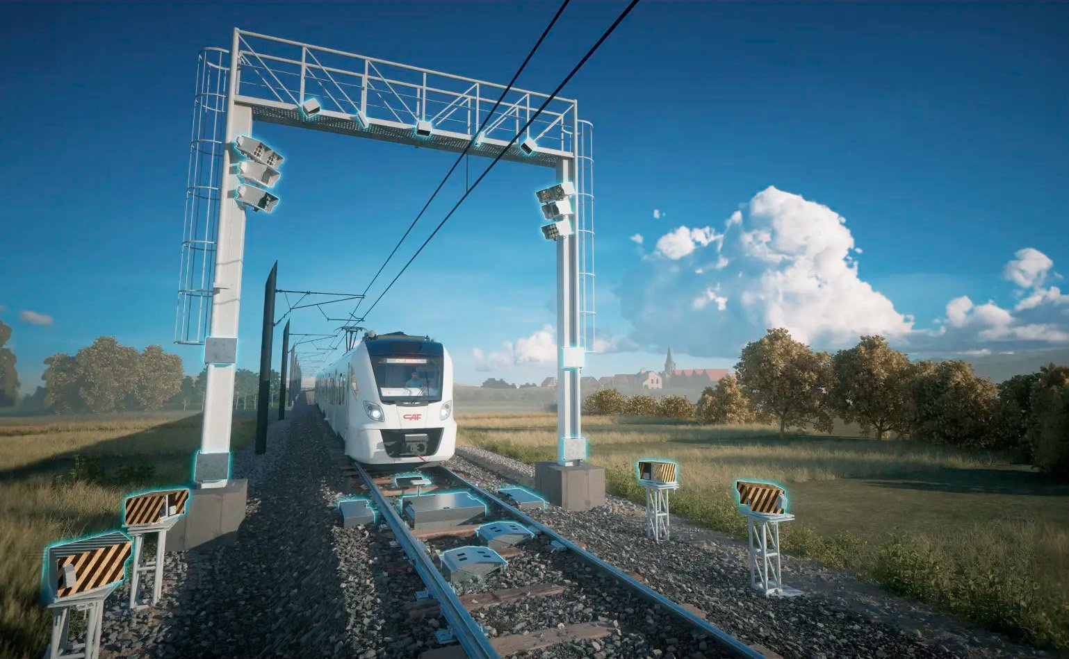 Tren CAF equipado con sensores IoT inspeccionado por un pórtico de visión artificial en vía
